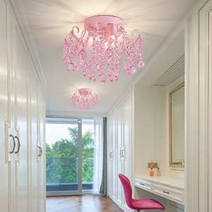 Q&S Mini Crystal Chandelier,Semi Flush Mount Pink Girl Chandelier, Small Crystal Ceiling Light Fixture Bedroom Bathroom Closet Nursery 3 Lights - Image 5