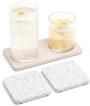 Fluxynara Felt Coasters for Drinks, Mixed Sizes, Oatmeal & Light Gray by FLUXYNARA
