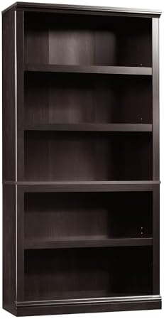 Sauder 5 Tier Book Shelf Wooden Bookcase Multipurpose Bookshelf for Home Office, Living Room, in Estate Black finish by SAUDER%C2%AE