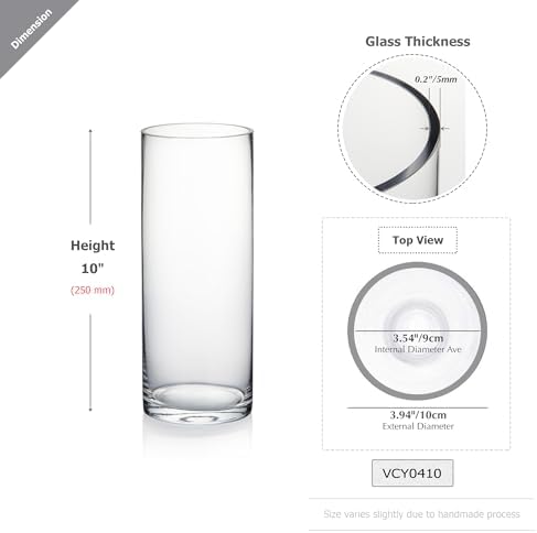 WGVI Quality Thick Weighted Clear Cylinder Glass Vases, 4"W x 10"H, Flower Arrangement Floating Candle Holders Wedding Centerpieces Terrarium Planter Floral Storage Container, Bulk Wholesale, 12 Pcs - Image 2