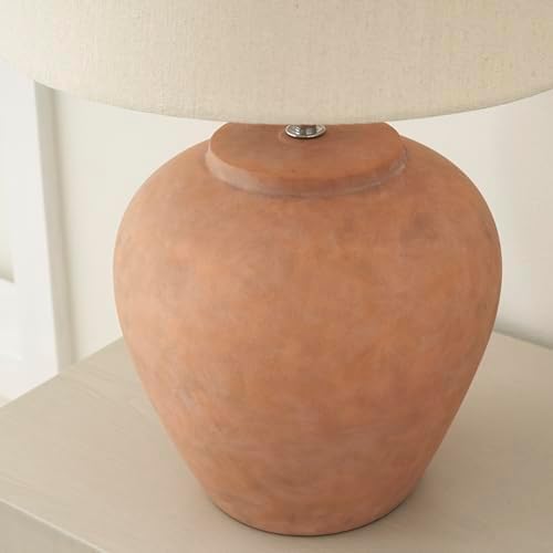 Nourison Home 20" Rustic Terracotta Ceramic Table Lamp with Fabric Shade, Bedside Nightstand Lamp for Bedroom, Living Room, Entryway - Image 4