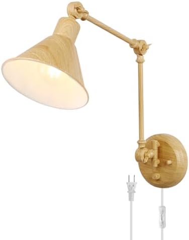TRLIFE Wall Sconce Plug in, Dimmable Wall Sconce with Switch Swing Arm Wall Lights Plug in Wall Light Wall Sconces Lighting with 6FT Plug in Cord, E26 Base(1 Pack, Oak Color) by TRLIFE