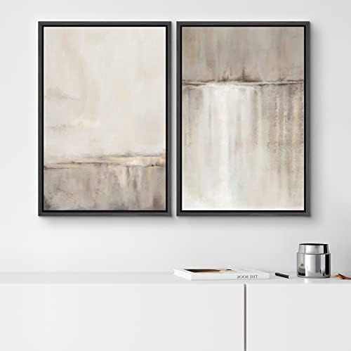 SIGNWIN Framed Canvas Print Wall Art Set Grunge Duotone Tan Landscape Abstract Shapes Illustration Modern Art Decorative Nordic Chic Relax/Zen for Living Room, Bedroom, Office - 16"" x24 x2 Black - Image 2