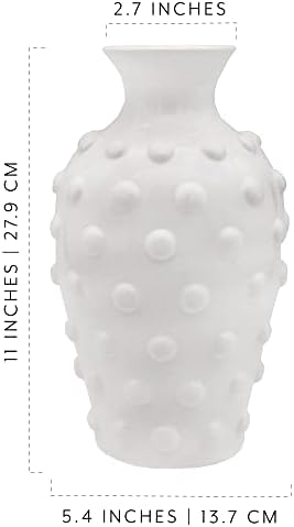 AuldHome Vintage White Hobnail Ceramic Vase, 11 inches tall, 5.4 inch diameter - Image 6