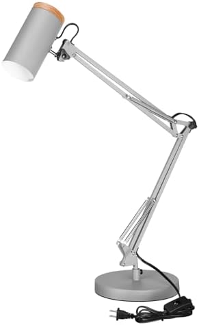 TORCHSTAR Tall Swing Arm Desk Lamp with Wooden Accent, Large Size, Grey by TORCHSTAR