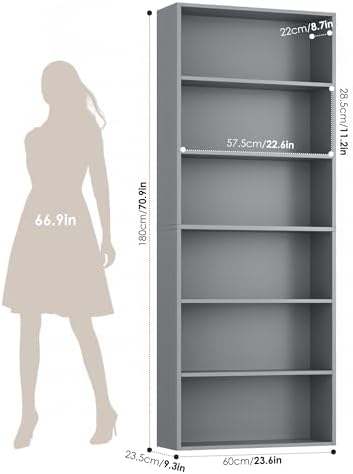 FOTOSOK 6 Tier Tall Bookshelf Bookcase with Open Display Shelves, Dark Gray - Image 3