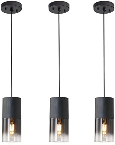 3-Pack Black Pendant Light Fixtures, Adjustable Modern Pendant Lights for Kitchen Island, Industrial Glass Pendant Lights for Dining Table Hallway Bedroom Living Room by LINSEEDS