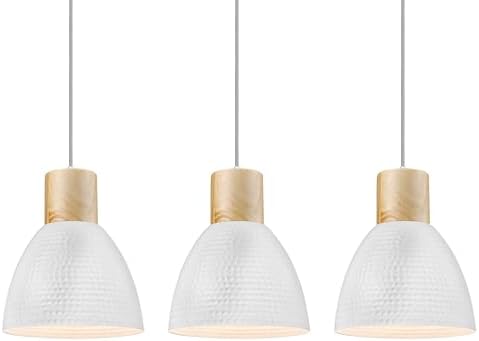 ELYONA 3 Pack White Hammered Pendant Lights for Kitchen Island 7” Small Nordic Solid Wood Hanging Light Fixtures, Modern Metal Pendant Light Fixtures for Bar, Dining Room, Bedroom, Hallway, Office by ELYONA