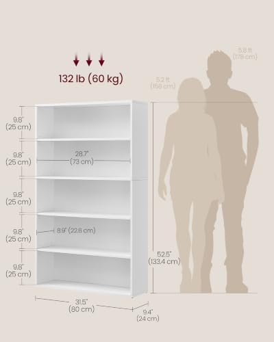 VASAGLE 5-Tier Bookshelf, Storage Organizer, 9.4 x 31.5 x 52.5 Inches - Image 3