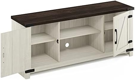 Furinno Jensen Farmhouse Barn Door Living Room TV Stand with Storage Cabinets for TV up to 70 Inch, Ebony/White Wash - Image 6