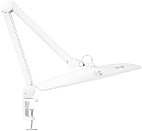 Neatfi Elite HD XL Desk Lamp – 1,600 Lumens, 22” Wide Head, 6500K Daylight | Non-Polar Dimming, Adjustable | Office, Study & Home Workspace (White, Non-CCT with Clamp, 22 Inches) by Neatfi