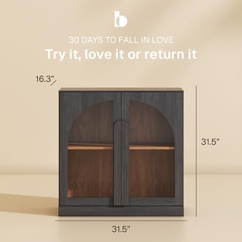 BELLEZE Bijou 31.5" Modular Sideboard Cabinet - Expandable Design w/Arched Glass Doors - Use Solo or Combine for Buffet, Living Room Media Center & Entryway - 70lbs Capacity, Ebony - Image 2