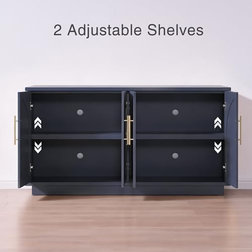 Fatmok Buffet Cabinet with Storage, 59'' Modern Arched Sideboard Cabinet w/Adjustable Shelves, Wood Media TV Console Table Credenza for Living Room Hallway Entryway, Dark Blue - Image 5