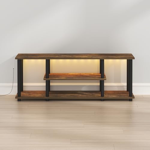 Furinno Turn-N-Tube 3-Tier No Tools TV Stand with LED Lights, Amber Pine - Image 6