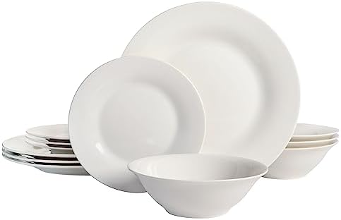 Gibson Home Zen Buffet Round 12 Piece Porcelain Chip and Scratch Resistant Dinnerware Plates and Bowls Set, Scratch & Chip Resistant by GibsonHomewares