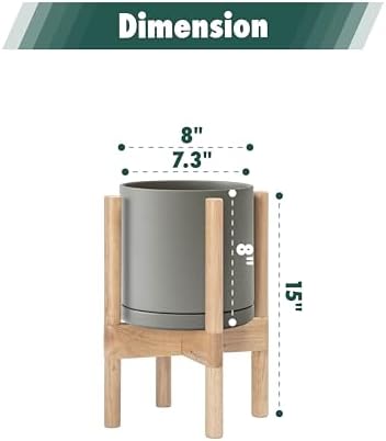D'vine Dev Ceramic Pot with Natural Wood Stand, Grey, 8 in, 55-B-N-3 - Image 3