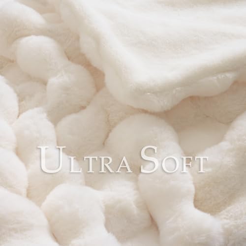 BENVWE Faux Fur Throw Blanket for Couch - Cozy Plush Fluffy Soft Thick Bubble Blanket for Living Room Home Decor - Mothers Day Birthday Gifts for Women, Cream White, 51" x 63" - Image 2