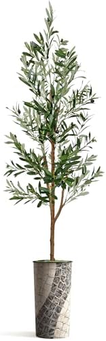 Artificial Tree in Geometric Pattern Planter, Fake Olive Silk Tree for Indoor and Outdoor Home Decoration - 68" Overall Tall (Plant Pot Plus Tree) - Image 2