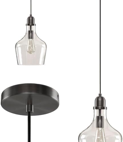INK+IVY Auburn Pendant Kitchen Lighting for Dining Room, Industrial Lights, Hand-blown Glass Bell Shaped Pendant Light for Kitchen Island, Foyer, Bedroom, 9" Dia x 95.5" H, Bronze/Clear - Image 7