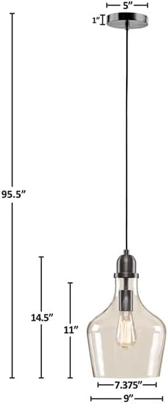 INK+IVY Auburn Pendant Kitchen Lighting for Dining Room, Industrial Lights, Hand-blown Glass Bell Shaped Pendant Light for Kitchen Island, Foyer, Bedroom, 9" Dia x 95.5" H, Bronze/Clear - Image 3