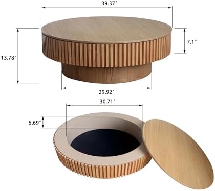 39'' Round Coffee Table with Storage, Modern Wooden Coffee Table - Image 2