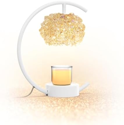 Yeuslor White Candle Warmer Lamp for Jar Candles with Adjustable Brightness＆Timer，Handcrafted Crystal＆Wooden Base,Candle Lamp Luxurious Design+2Bulbs,Home Decoration Electric Candle lamp(C-Shaped) by CandleWarmerLamp