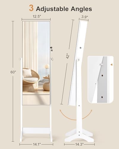 Nicetree Freestanding Jewelry Cabinet, Full Length Mirror, Moon White - Image 4