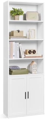 VASAGLE 6-Tier Bookshelf with Doors, 23.6 x 9.4 x 68.9 Inches by VASAGLEbySONGMICSHOME