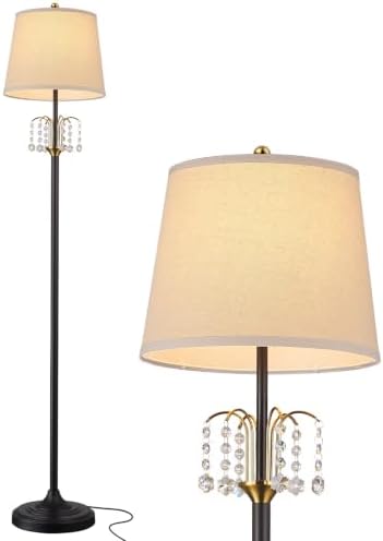 Hamilyeah Crystal Floor Lamp for Living Room, 64 Inch Tall Black and Gold Vintage Standing Lamp with Beige Linen Shade for Bedroom, Reading Nook, Office by HAMILYEAH