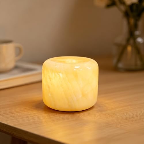 Marble Lamp Luxury Stone Table Lamp Type-C Rechargeable Touch Night Light Small Bedside Lamp Cordless Ambient Light for Home Decor, Bedroom, Living Room & Office (Yellow Jade) by PanManner