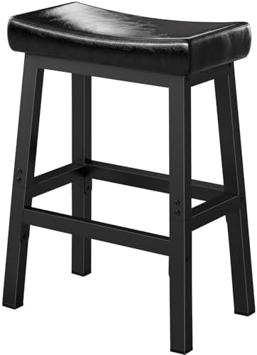 WINAZ 24 Inch Bar Stools for Kitchen Island, Kitchen Chairs Counter Height Stools with Footrest, Black Saddle Leather Barstools Heavy Duty for Dining Table Farmhouse Outdoor, 1 PC by Unknown