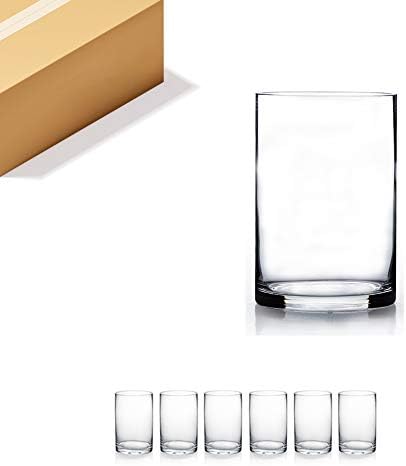 WGVI Quality Thick Weighted Clear Cylinder Glass Vases, 4" W x 6" H, Flower Arrangement Glass Candle Holders Wedding Centerpieces Terrarium Planter Pen Brush Storage Container, Bulk Wholesale, 6 Pcs by WGVInternational-OpusGlassware