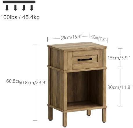 Small Brown Night Stand,Rustic End Table,Wood Nightstand with Drawer - Image 2