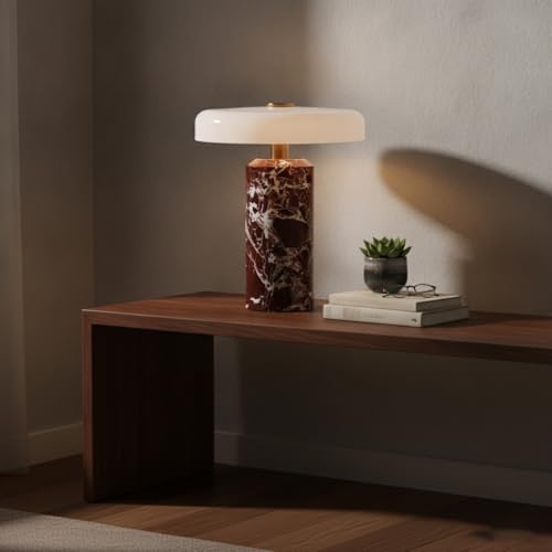 Marble Luxury Stone Rechargeable Touch Table Lamp, 3 Dimmable Cordless Design Bedside Lamp, Glass Lampshade, High-End and Light Luxury, for Console, Entryway, Foyer, Counter Purple - Image 6