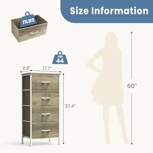 DUMOS Nightstand, Bedside Table with 4 Fabric Drawers - Image 3