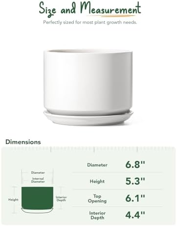LE TAUCI 6.8 Inch Ceramic Pots for Plants, Indoor Plant Pot, White - Image 4