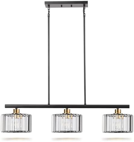 TALOYA Pendant Lights Kitchen Island Black and Gold, 3-Light Crystal Pendant Light Modern, Height Adjustable Chandelier Hanging Island Light Fixtures for Kitchen Dinning Room(Bulb Not Included) by Taloya