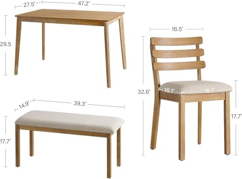 Farmhouse Dining Room Table Set for 6 with Upholstered Bench and Chairs - Image 2