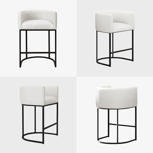 Counter Height Bar Stools Set of 4, 24 Inch Seat Height Barstools for Dining Room, Fabric Upholstered Bar Chair for Kitchen Island, Linen Counter Stools with Metal Legs, White - Image 6