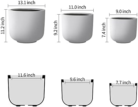 Kante Set of 3 White Concrete Capsule Planters 13.1" 11" 9" Dia - Image 2