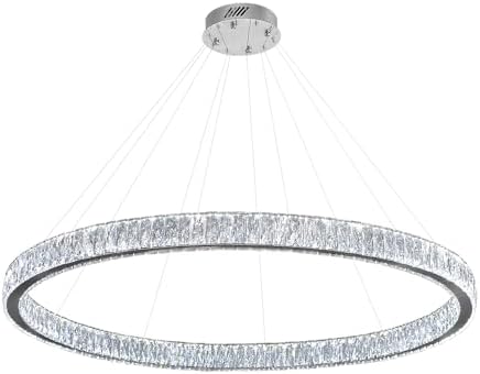 Modern LED Dimmable Crystal Chandelier 47.5" Ring Pendant Light Adjustable Round Chrome Crystal Chandelier for Dining Room Living Room - Image 7