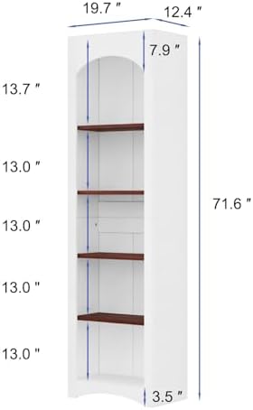 holzart 71.6" Tall Farmhouse Bookshelf, 5-Tier Narrow Bookcase & Storage Cabinet, Freestanding Kitchen Pantry Organizer with Adjustable Shelves for Living Room, Home Office, White - Image 2