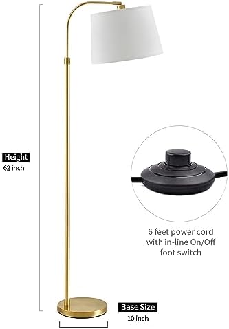 Oneach 62" Gold Floor Lamp for Living Rooms Tall Arc Standing Lamps for Bedrooms Industrial Corner Nursery Girls Kid Vintage Mid-Century Modern Reading Light Office Antique Brass Shade Lantern - Image 6