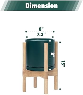 D'vine Dev Ceramic Pot with Natural Wood Stand, Teal, 8 in, 55-B-N-4 - Image 3