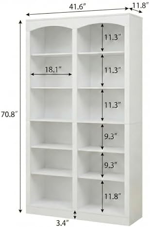 holzart 71" Tall Bookcase, Double Wide White Bookshelf with Arched Design, 12-Tier Open Wood Display Shelf Storage Organizer for Living Room, Home Office (41.6" W x 70.8" H) - Image 2
