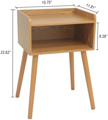 MaxSmeo Nightstand, Mid Century Brown Side Table Bedroom with Storage - Image 3
