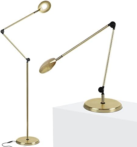 Brightech Sage 2-in-1 LED Craft Table and Floor Lamp – Adjustable Floor Reading Lamp Over Chair, for Living Room and Office – Dimmable Task Light with 3 Color Modes – 360 Degree Rotatable Head - Gold by Brightech