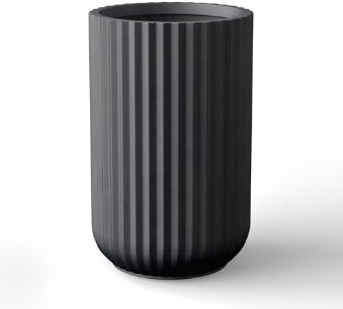 Kante Large Round Column Black Concrete Planter 21.7" Tall, Outdoor by Unknown