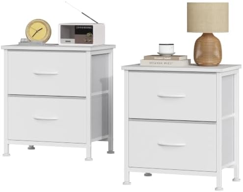 Sweetcrispy Nightstand Set of 2 with 2 Storage Drawers, 20" Height Small Bed Side Furniture End Table, Wooden Top Fabric Cabinet Kids Mini Dresser for Bedroom, Closet, Entryway, College Dorm by Sweetcrispy