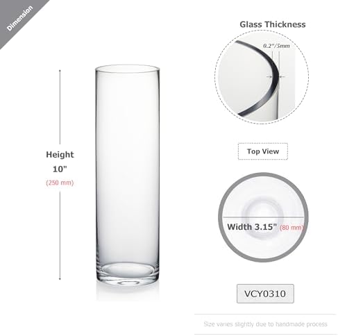 WGVI Quality Thick Weighted Clear Cylinder Glass Vases, 3" W x 10" H, Flower Bud Vase Skinny Narrow Floral Bouquet Container for Wedding Centerpieces Tabletop Pen Brush Holder, 1 Piece - Image 2